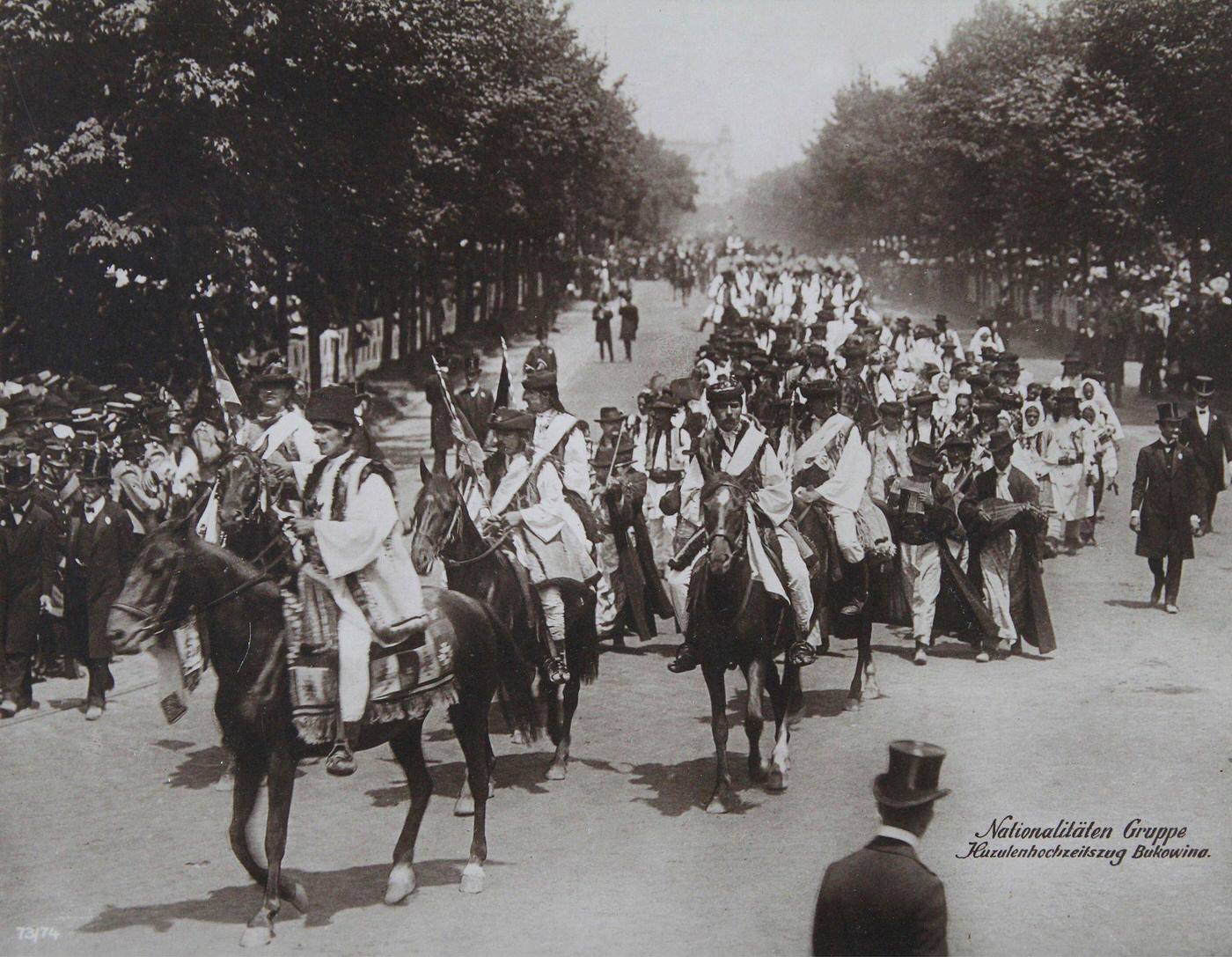 Kaiser's Jubilee Pageant 1908 in Vienna, Nationalities group, Kuruzen Wedding Parade, Bukovina, 1908