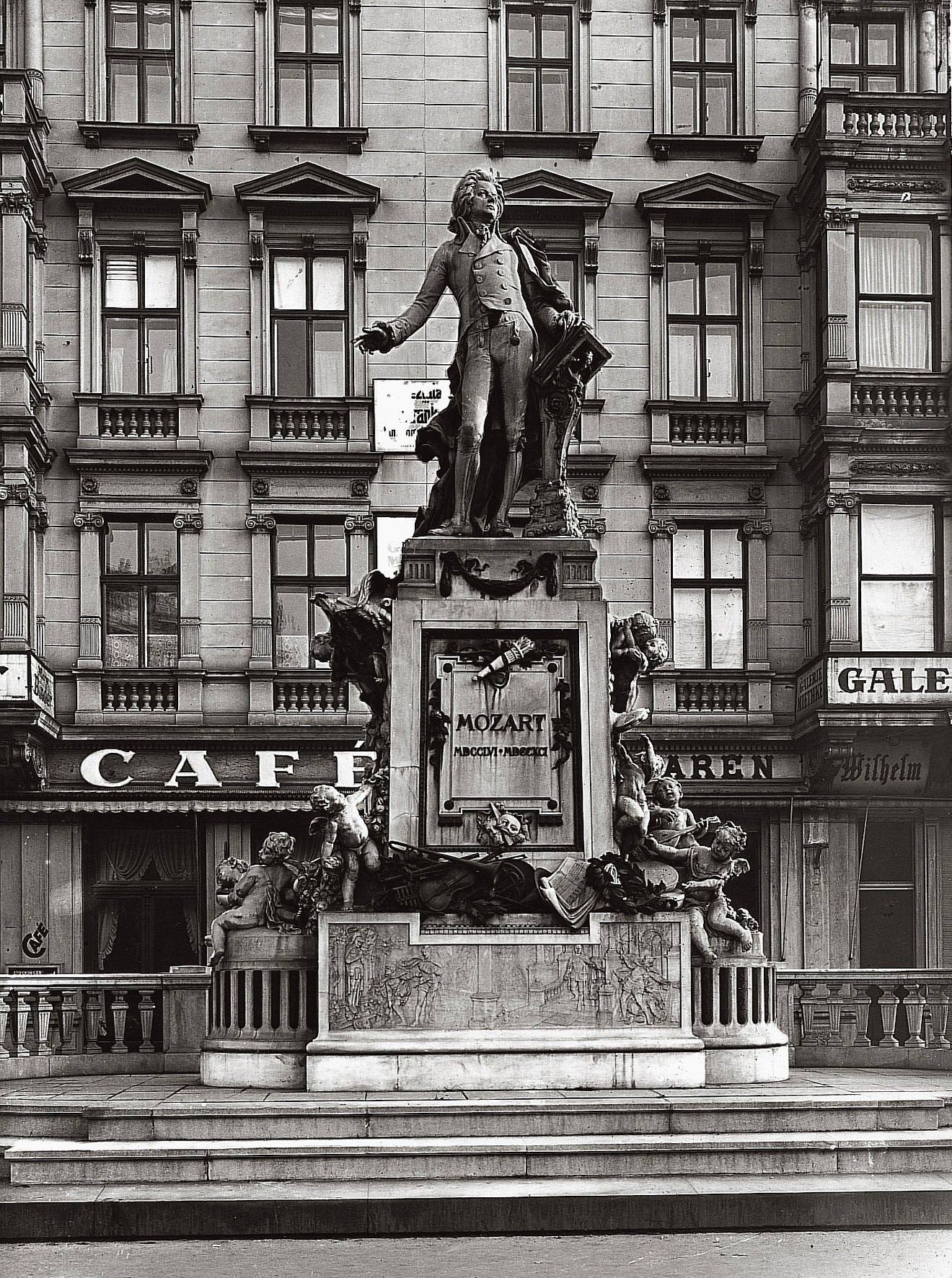 Mozart memorial on Albertina square, Vienna I., Uncovered in 1896, today set in Burg gardens in Vienna, Around 1900