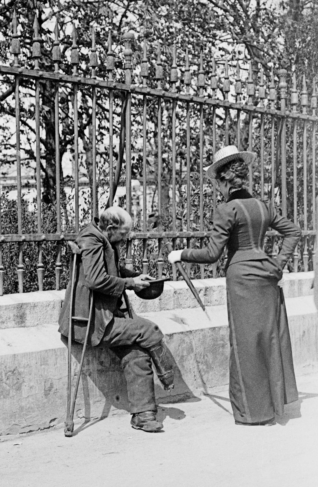 A Beggar is getting alms, Burgring, Vienna, 1900s