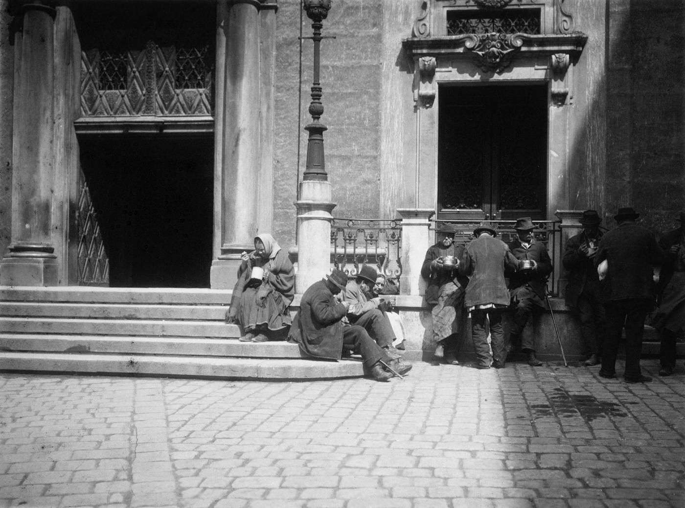 Beggars in front of the Jesuit Church in Vienna, 1900s