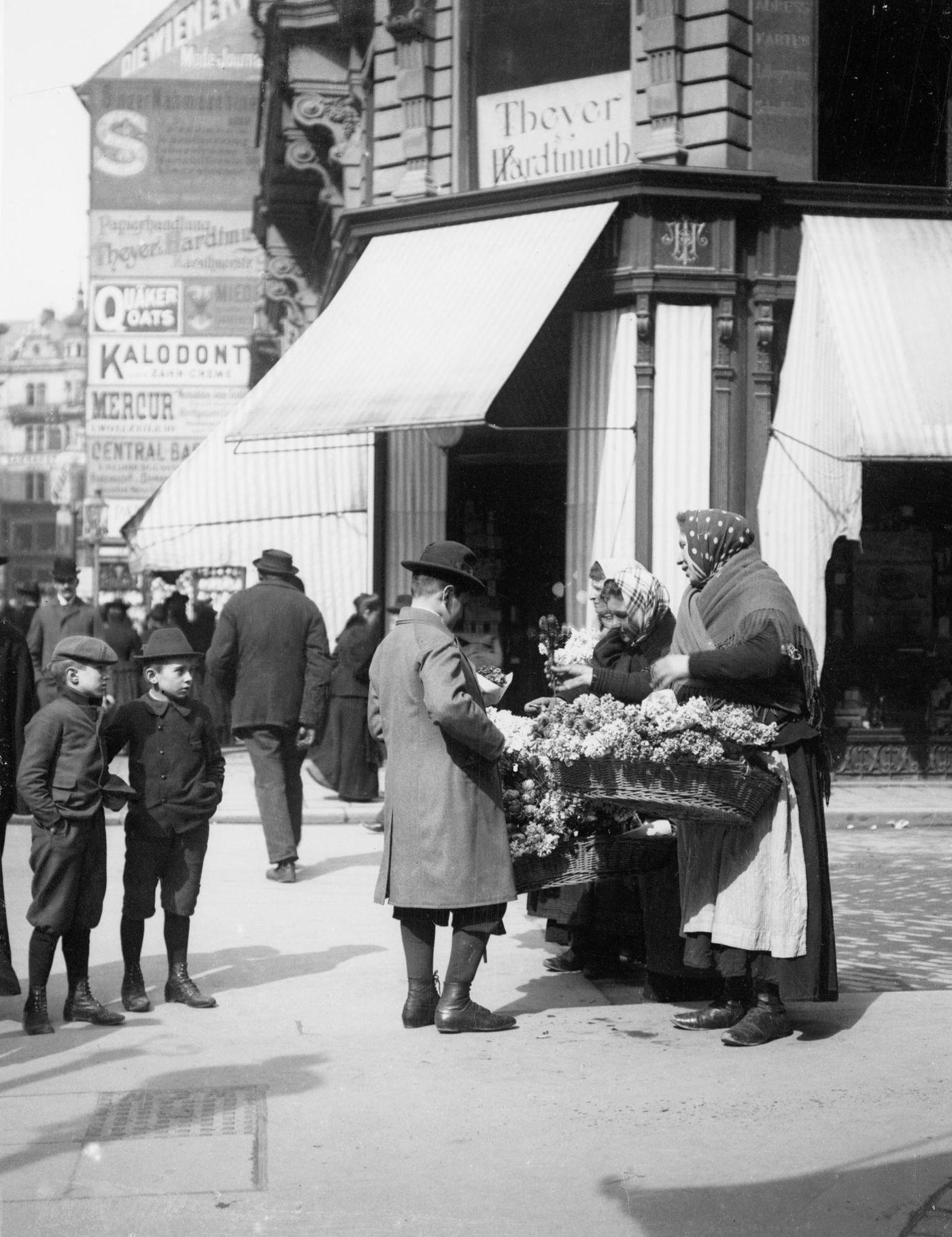 A florist with customers, Kärntnerstrasse, Vienna, 1900s