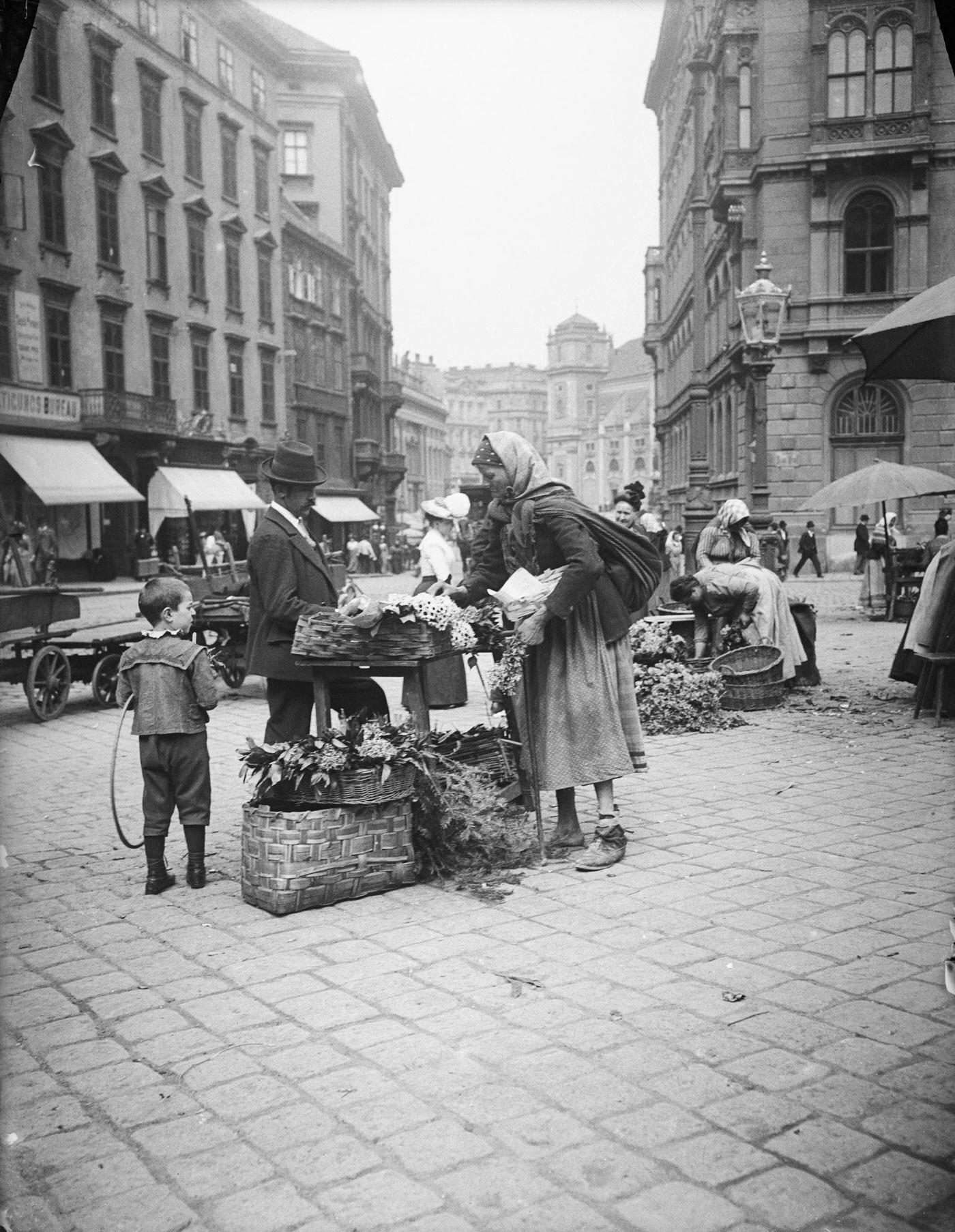 A florist at the market Am Hof, Vienna, Around 1900