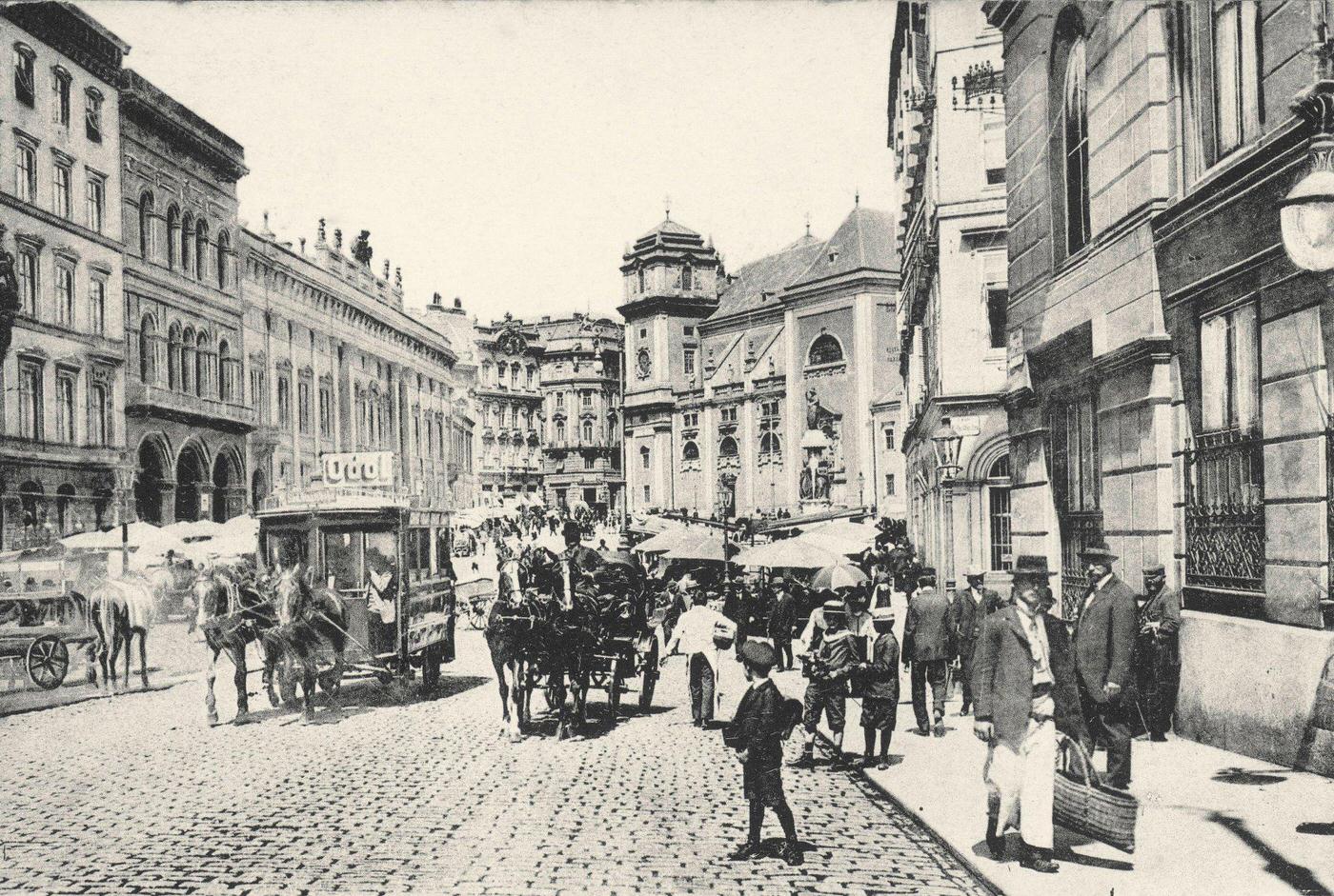 Freyung in Vienna, Inner City, Schottenstift (Scottis Abbey) in the background, Vienna, Austria, 1905