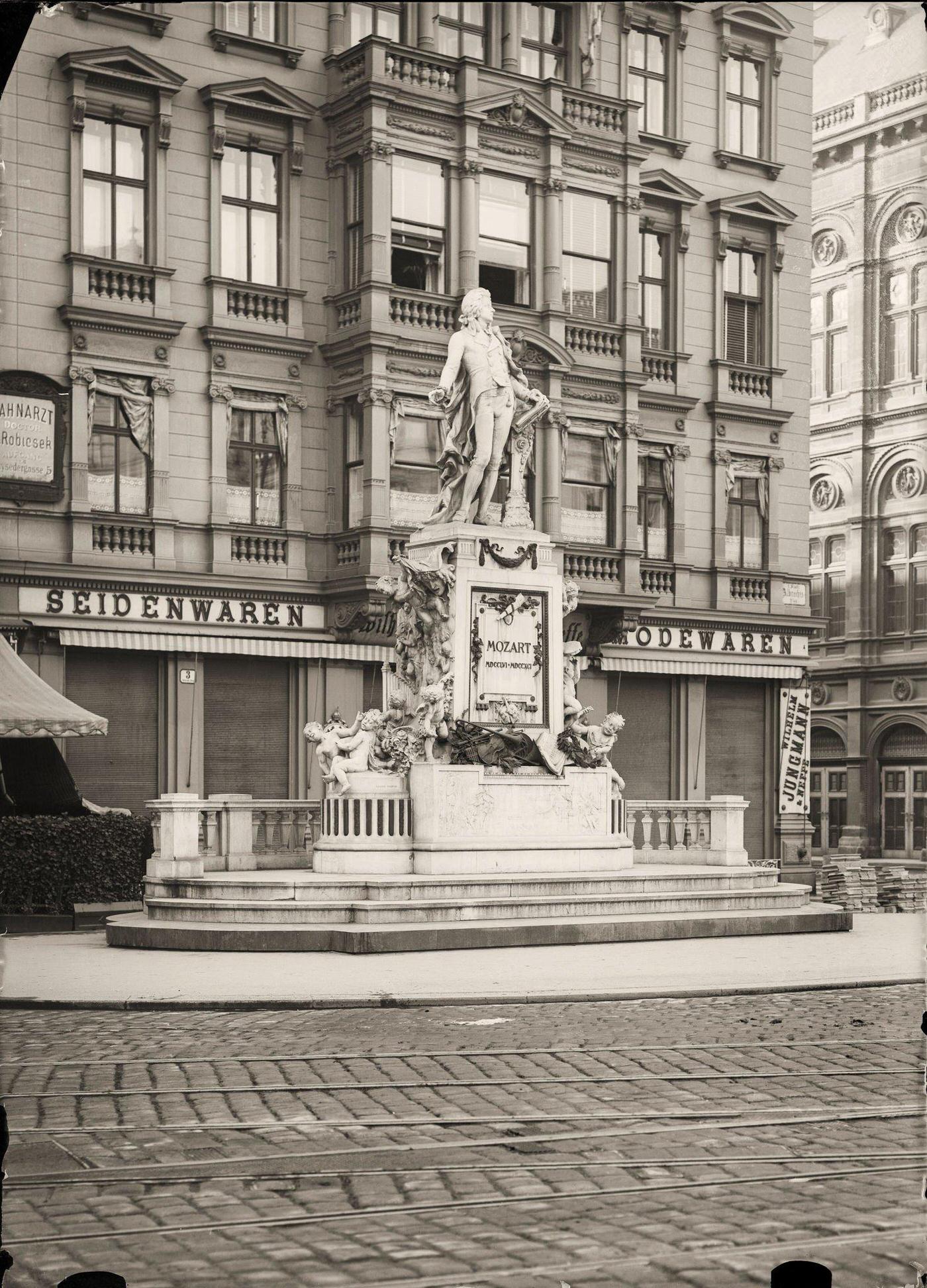 Mozart Memorial on Albertina Square, Vienna I., Set in Burg gardens, Vienna, 1905