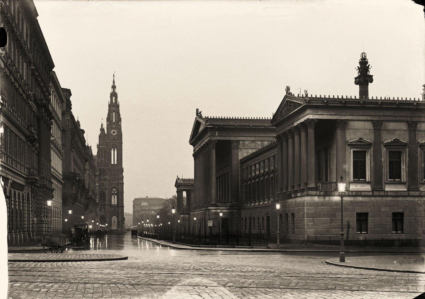 Vienna Parliament, Back side of the parliament and the Town Hall, Vienna, 1905