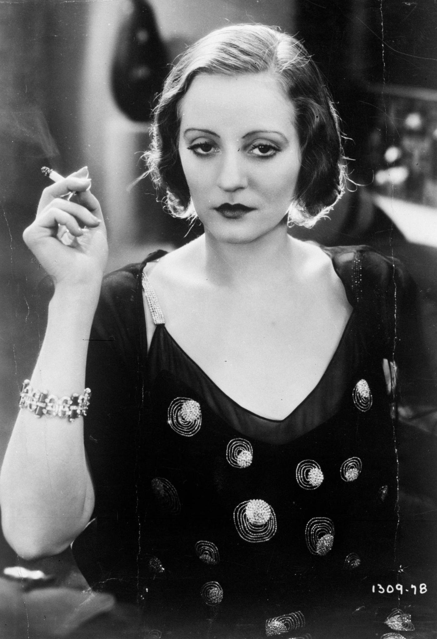 Actress Tallulah Bankhead having a sultry smoke, 1968.