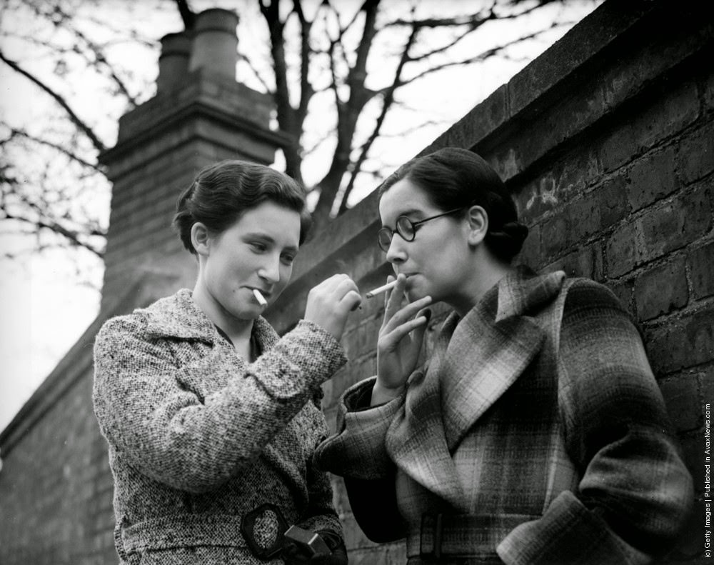 Two Nurses demonstrate their objection to a smoking ban. 1938