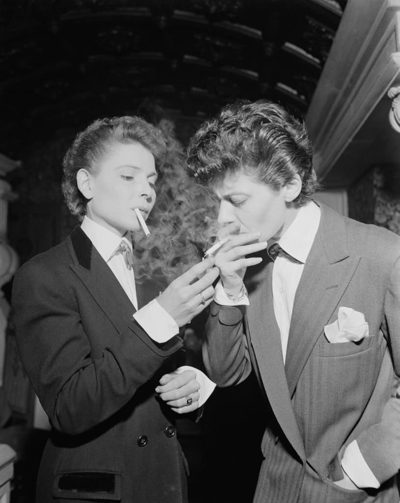 Two cross-dressing women in Paris, circa 1955.