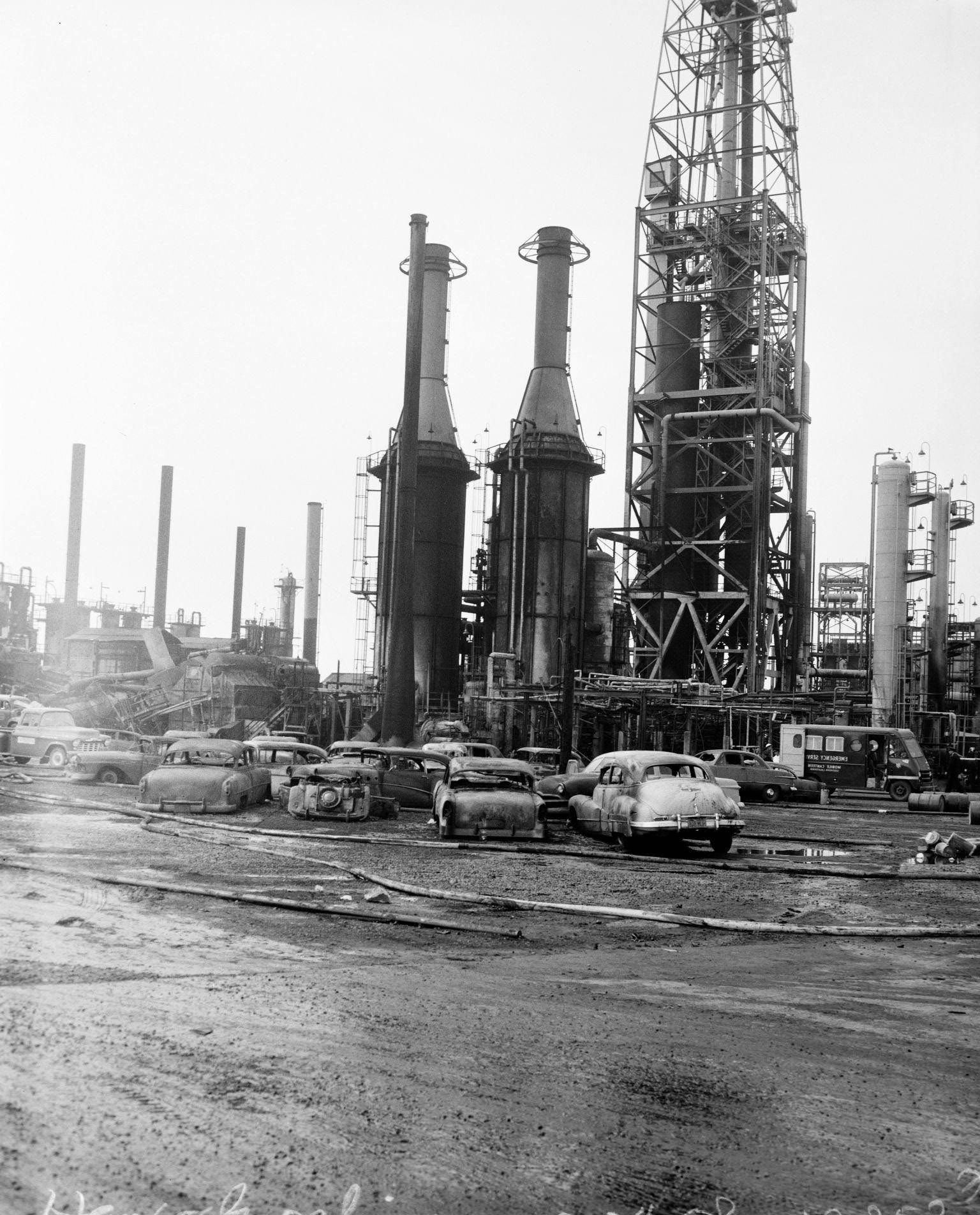 Hancock Oil Fire Clean-Up, Scene Overlooking the Plant, 1958