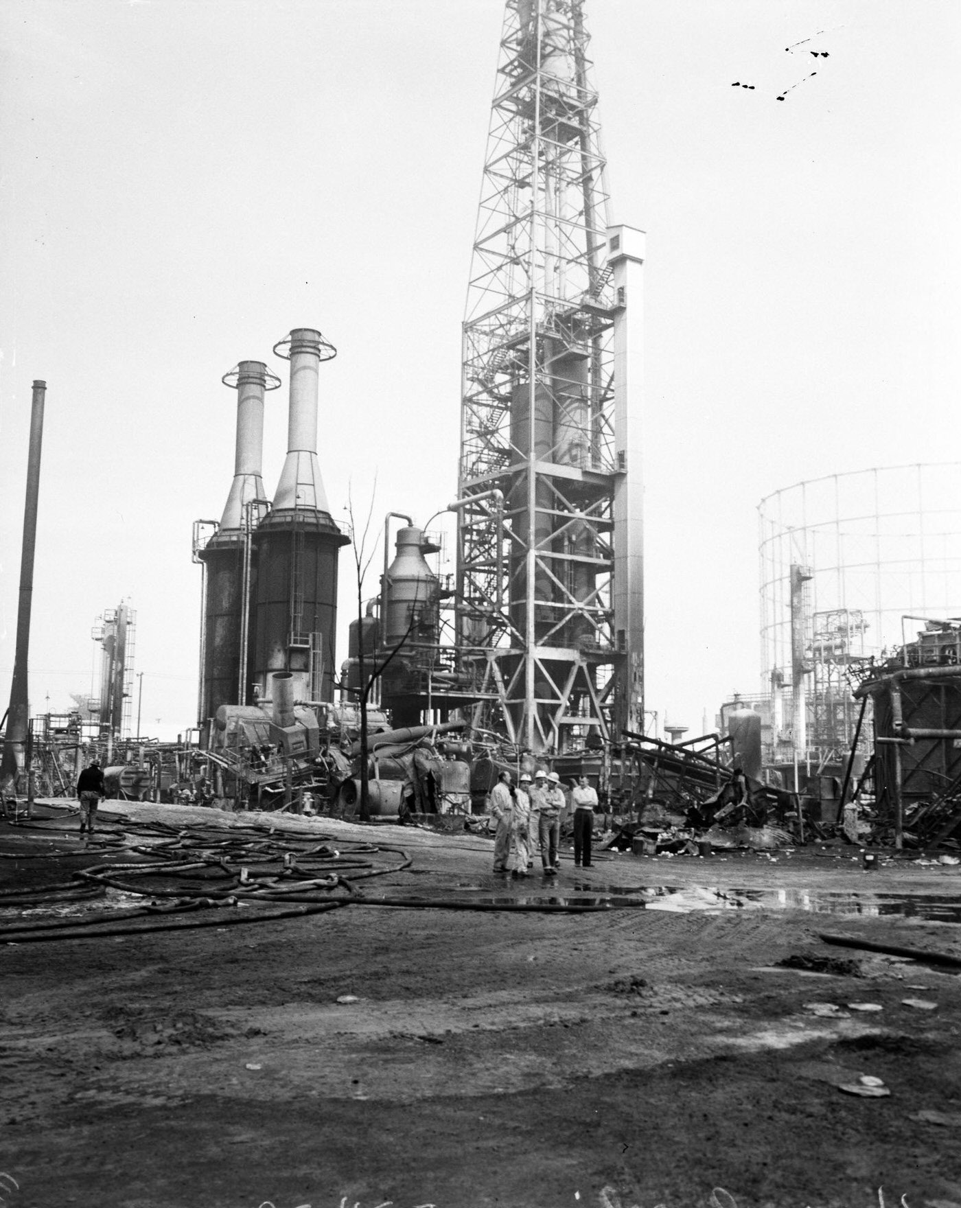 Hancock Oil Fire Clean-Up, Desolation of Plant Viewed from South, 1958