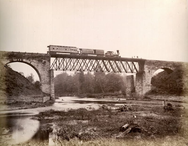 Ashtabula Howe Truss Bridge, Lake Shore & Michigan Southern Railway over the Ashtabula River. This was the scene of the 1876 Ashtabula Railroad Bridge Disaster