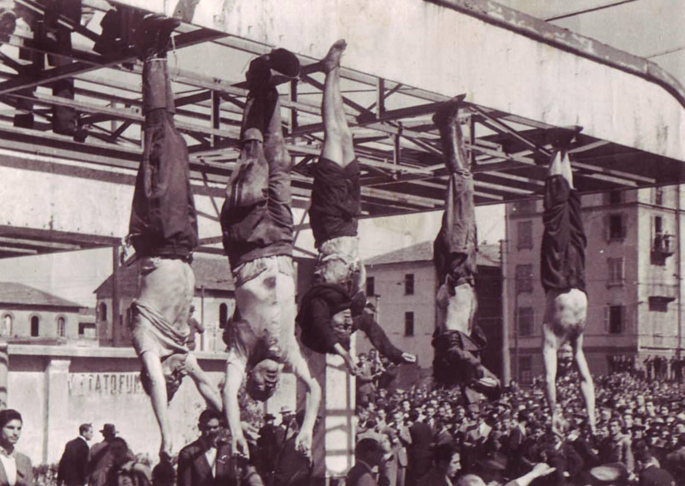 Benito Mussolini and His Mistress Clara Petacci Executed and Displayed in Public Square, 1945