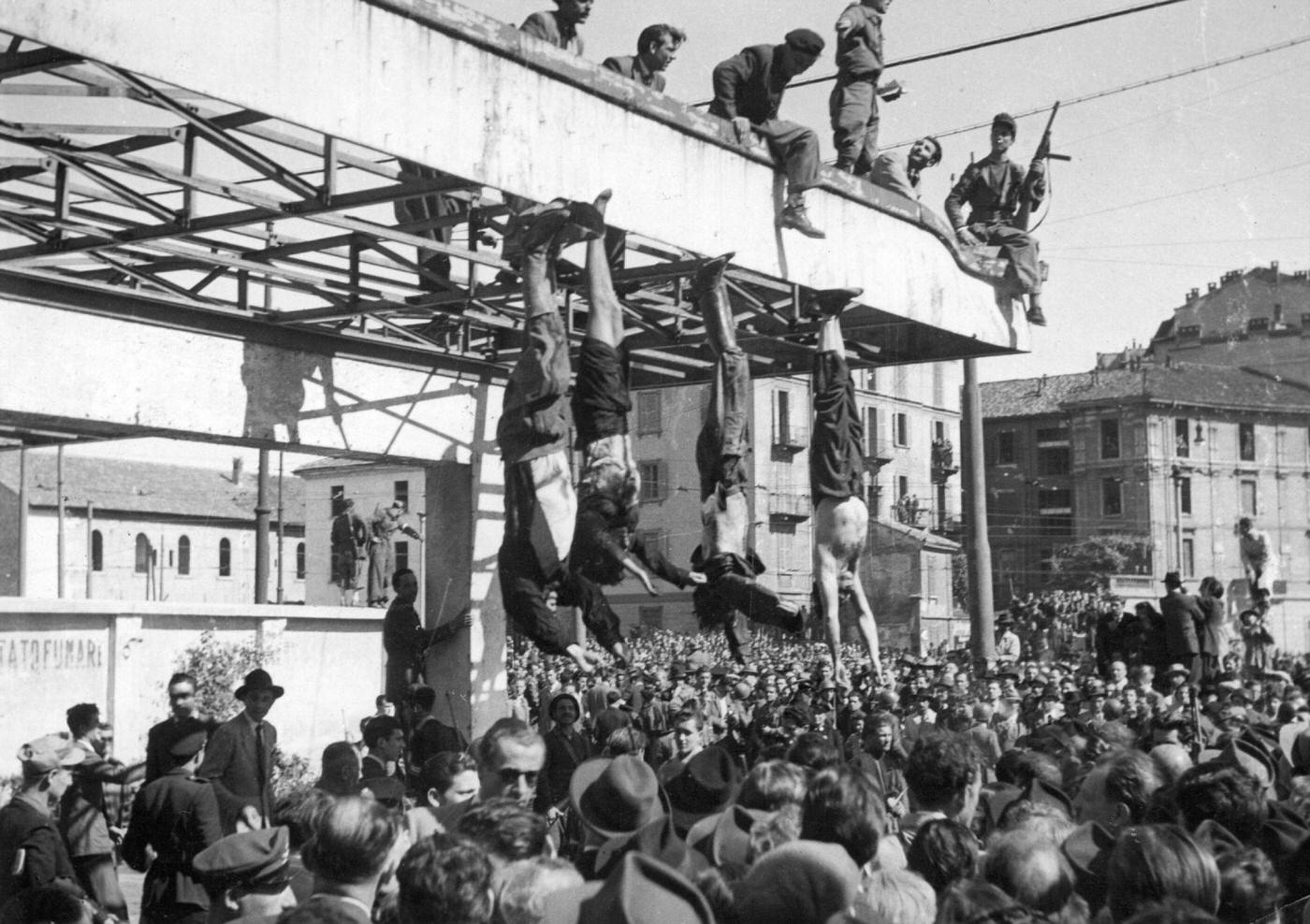 Mussolini and Clara Petacci's Bodies Hanged After Failed Escape, 1945