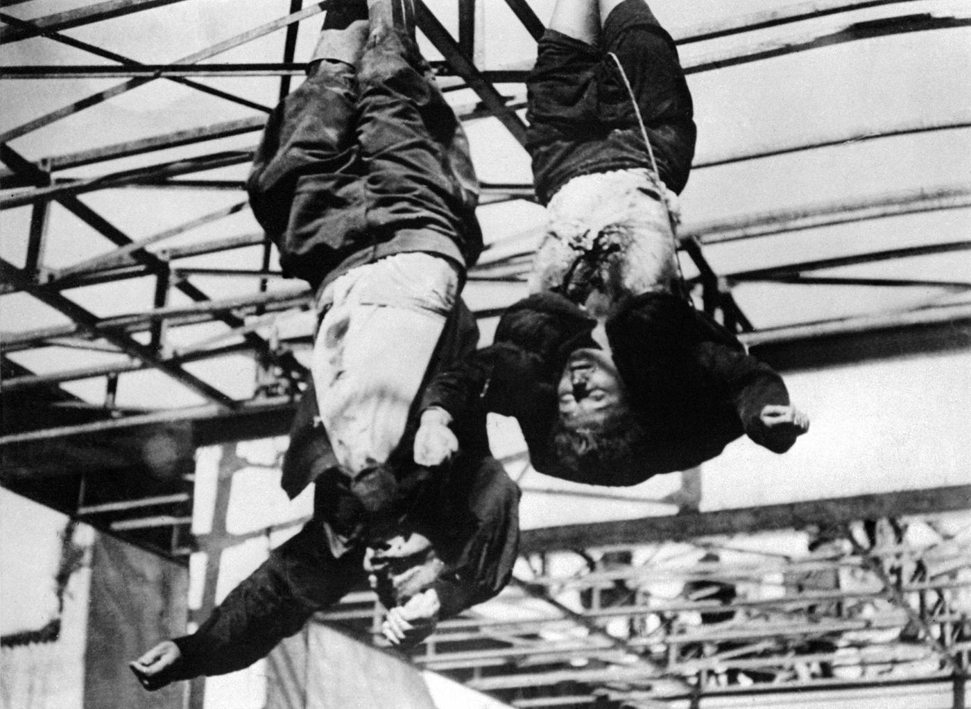 Corpses of Mussolini and Claretta Petacci Hanged in Milan, 1945