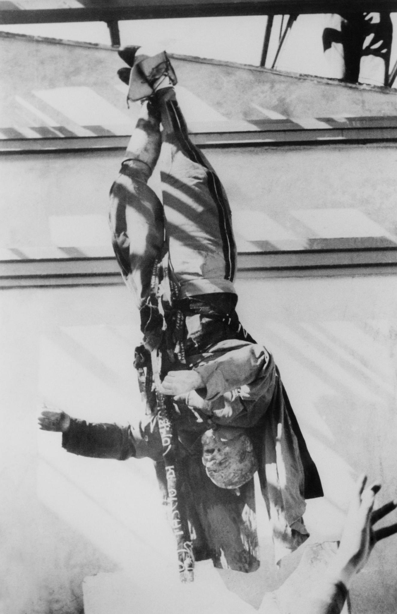 Mussolini's Corpse Displayed at Piazzale Loretto After Execution in Milan, 1945