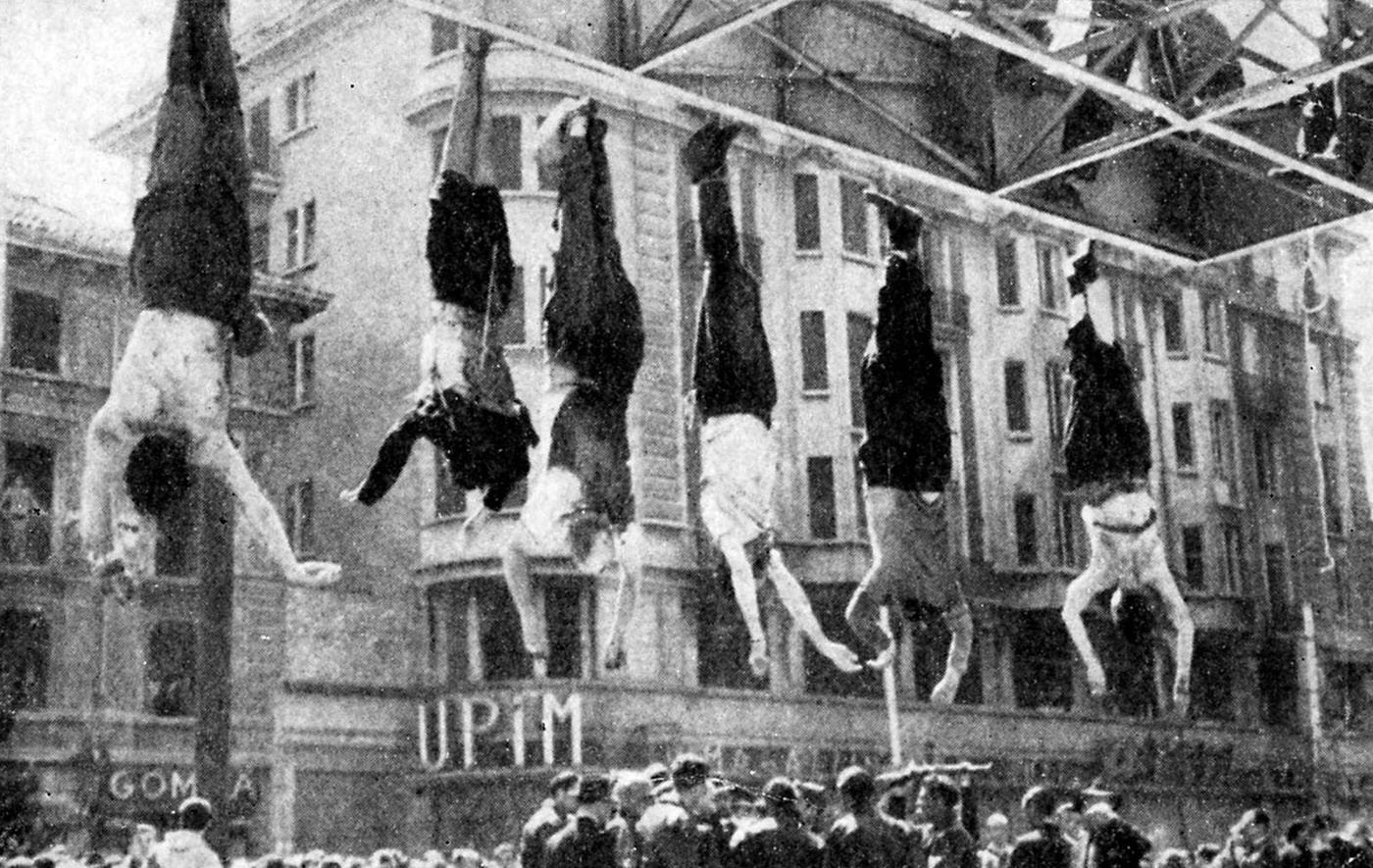 Benito Mussolini, Clara Petacci and Other Fascists Hanged in Milan, 1945
