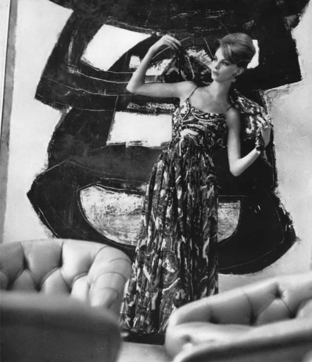 Nena von Schlebrugge in Paisley Chiffon Dress, 1962