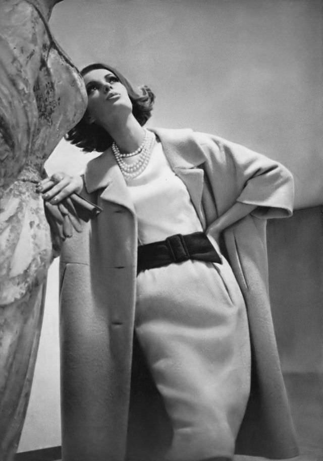 Nena von Schlebrugge in Camel-Colored Wool Coat, 1962