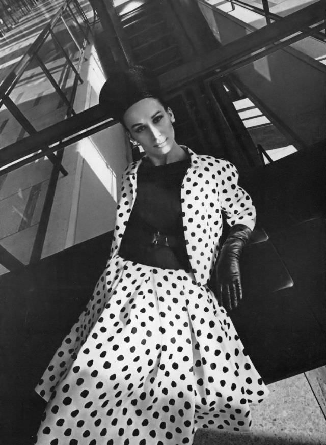 Brigitte Bauer in Silk Polka-Dot Suit, Lincoln Center, 1963