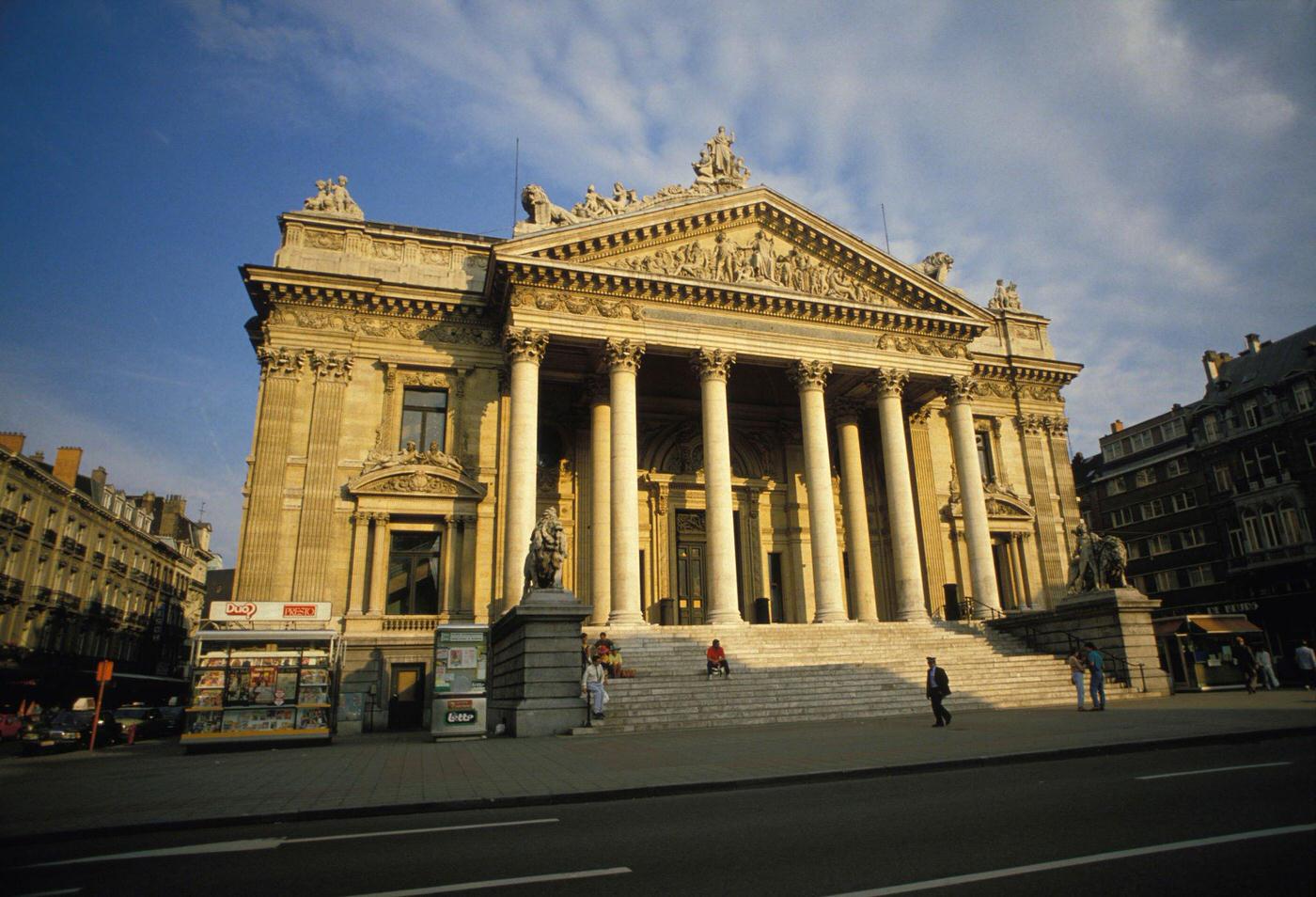 Facade of the Brussels Stock Exchange, Belgium, 1986.