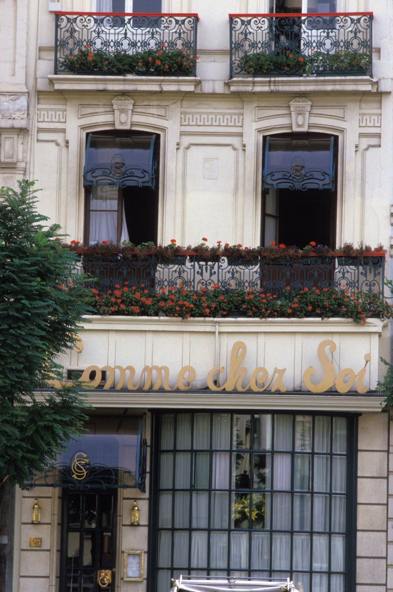 Facade of the Restaurant 'Comme Chez Soi' in Brussels, Belgium, 1986.