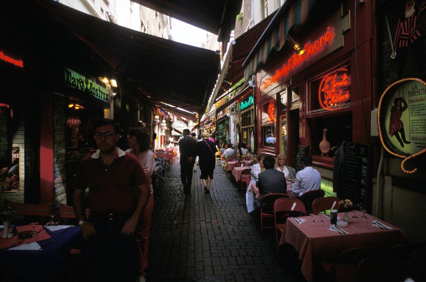 Petite Rue des Bouchers in Brussels, Belgium, 1986.