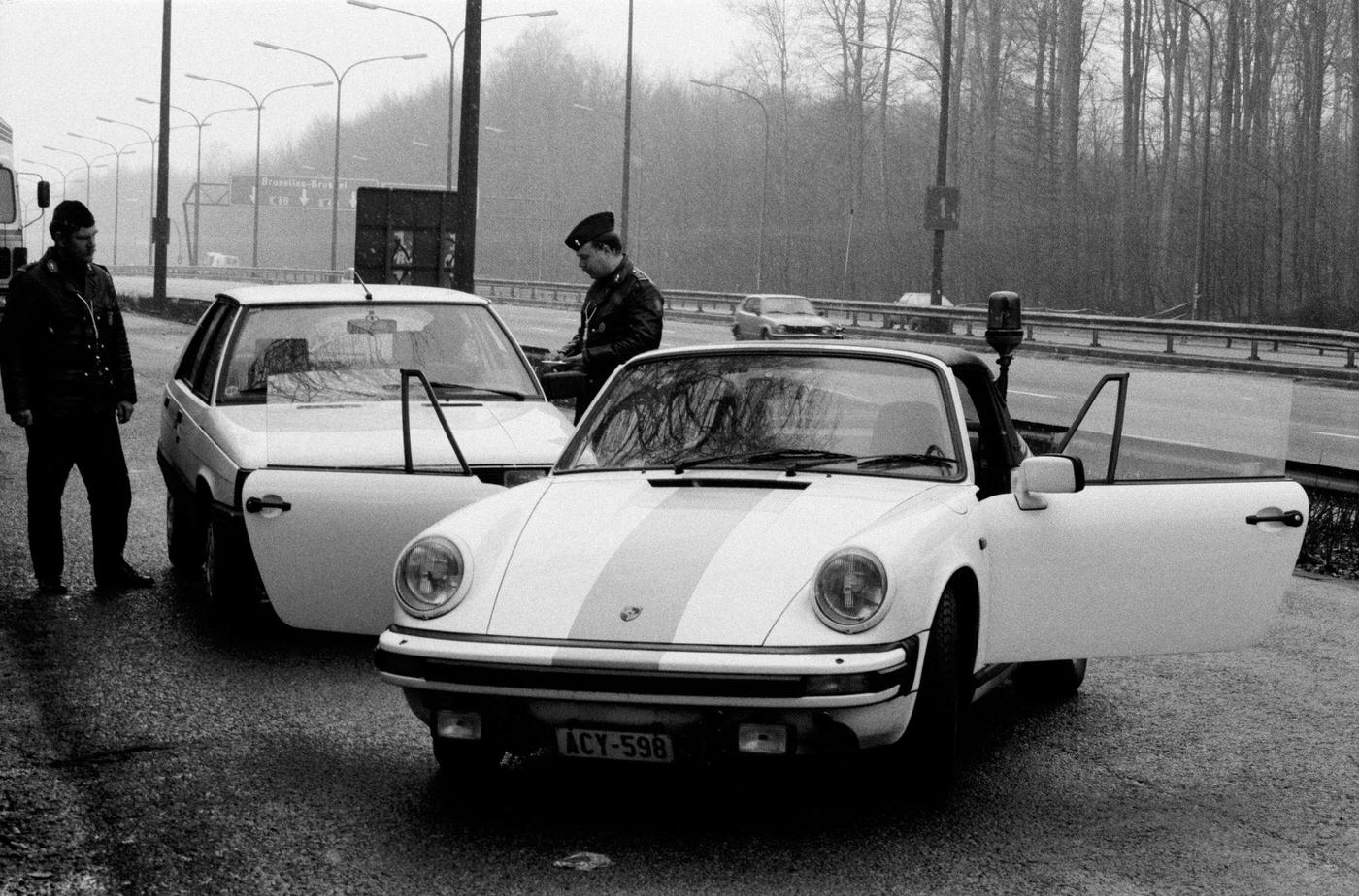 Belgian Police Using Porsche for Highway Patrol near Brussels, 1985