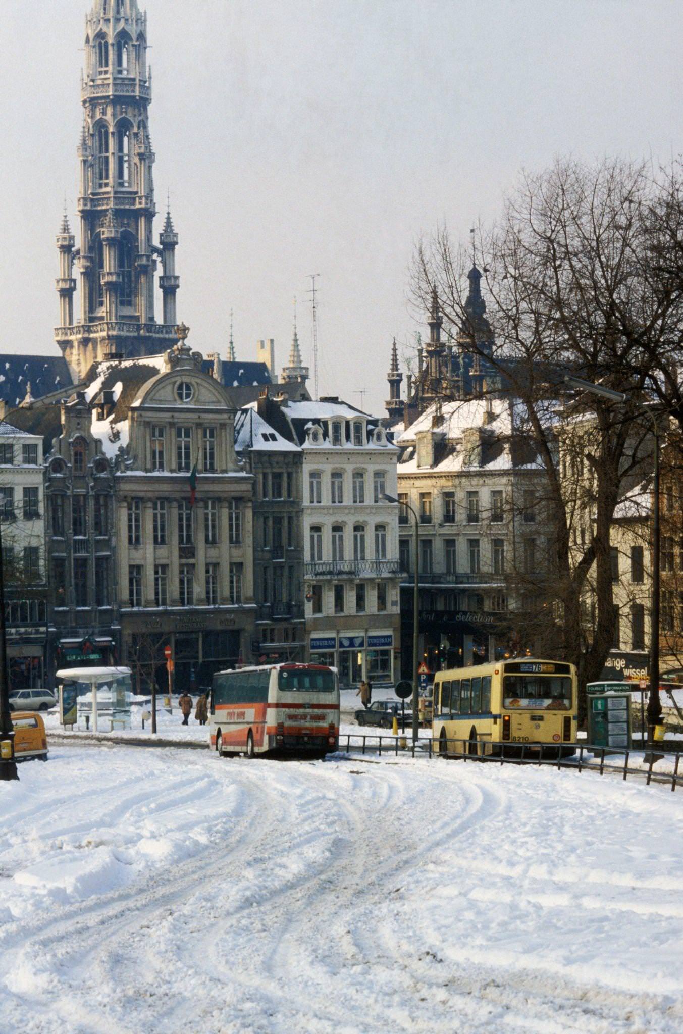 Snow-Covered Street in Brussels, Belgium, Circa 1980