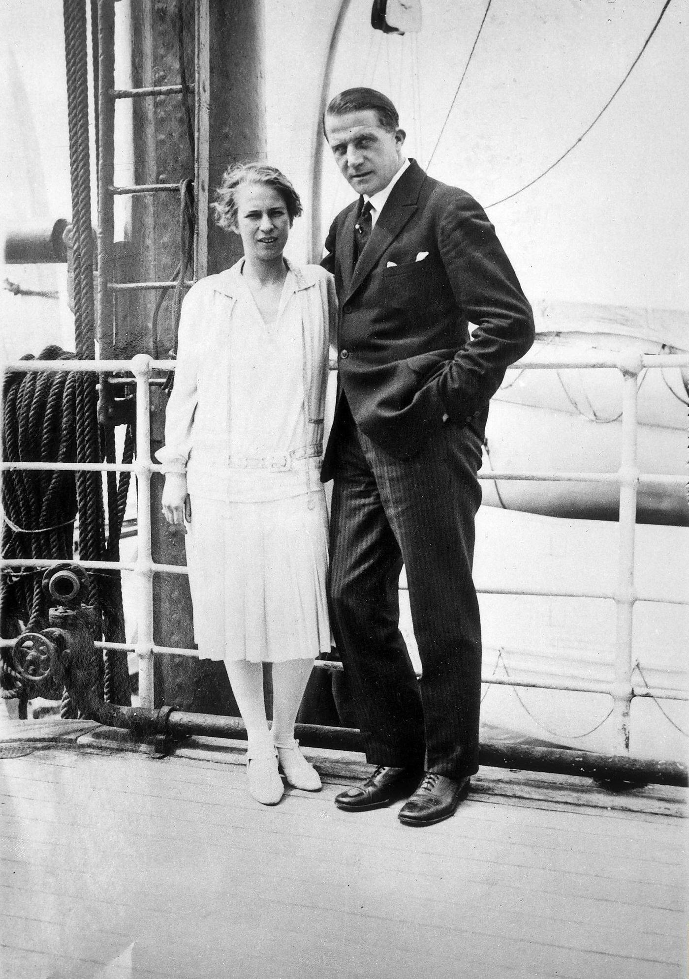 Clärenore Stinnes and Carl-Axel Söderström on Steamer 'Paris', 1928