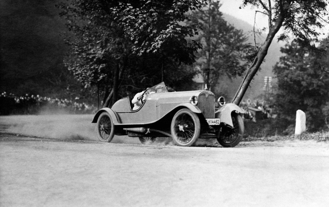 Clärenore Stinnes in Her Adler Race Car, Possibly in Switzerland, 1926
