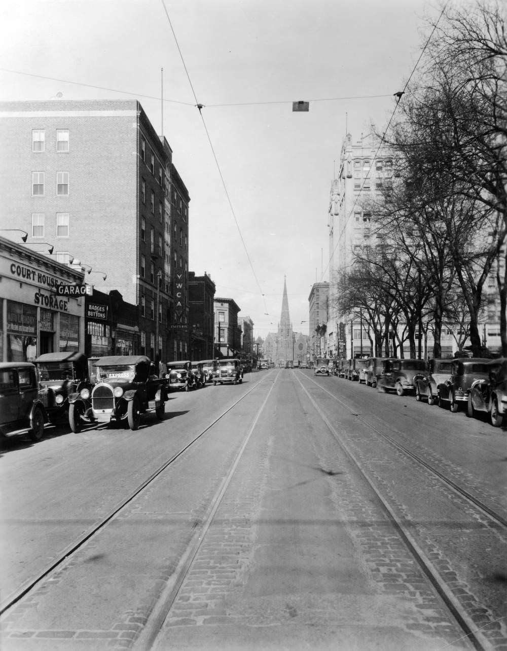 View of Tremont Street featuring Trinity Methodist Church, Republic Building, and YWCA among others, 1900s