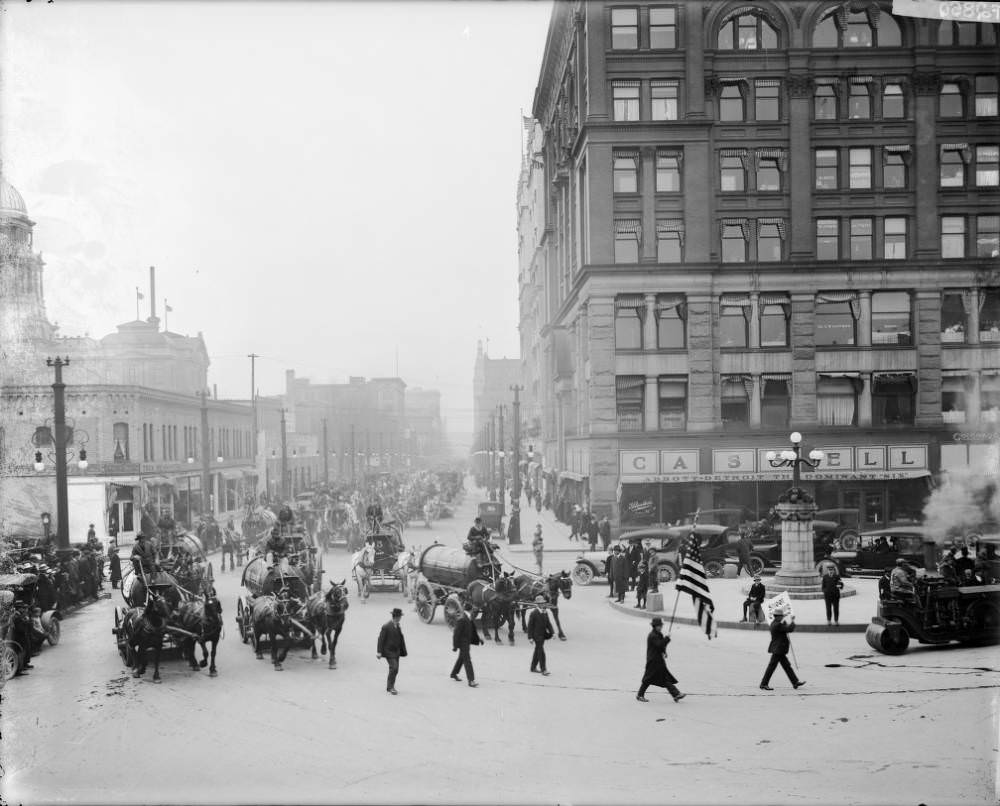 Street Cleaning Division with Flushing Machines in Parade, Denver, 1905