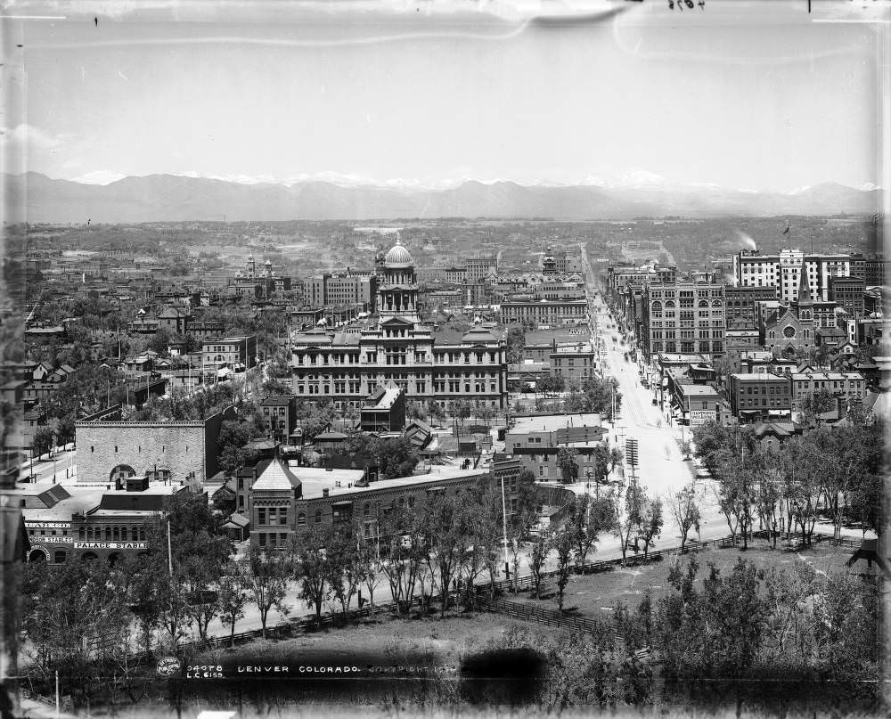 Panoramic View of Denver with Landmarks like the Arapahoe County Courthouse, 1900s