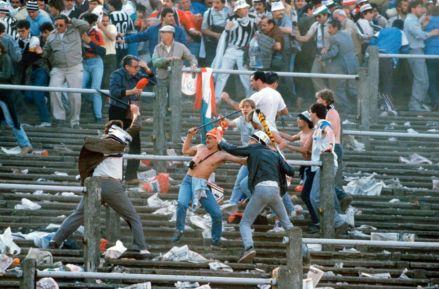 Tragedy at Brussels Heysel Stadium during European Cup Final, 1985.