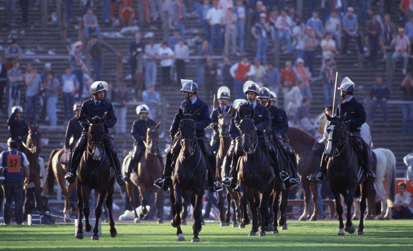 Mounted Police Enter the Pitch in Riot Gear, Juventus vs. Liverpool, 1985.