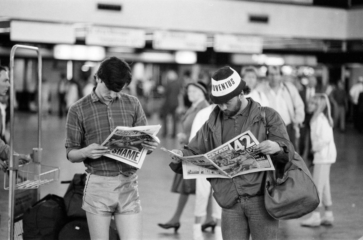 Liverpool fans and supporters return home a day after Heysel Stadium disaster, 1985.