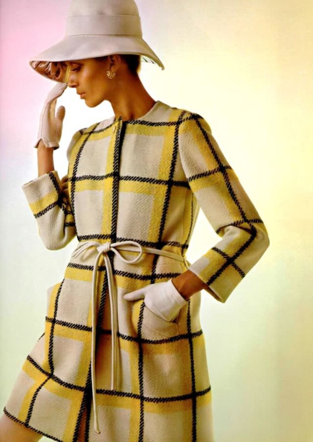 Isa Stoppi in Wool-Mohair Blend Coat by Lanvin with Thin Leather Belt, 1967