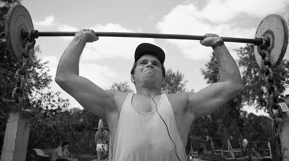 Hydro Park Gym: Locomotive parts repurposed into a weight-training area