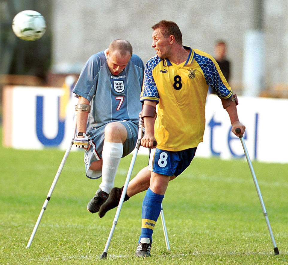 Parasport Match: Ukraine vs England football match features players on crutches