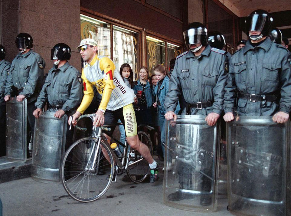Lost Cyclist: Man on bike mistakenly enters a parade, causing a stir, 1999.