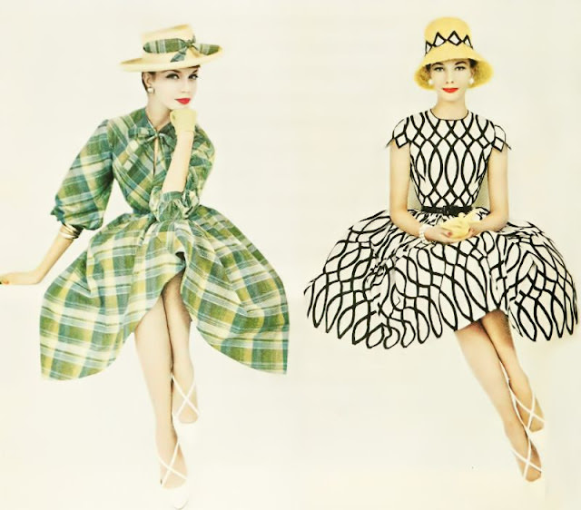 Gunila and Jessica Ford in shirtwaist dresses with full skirts, 1959.