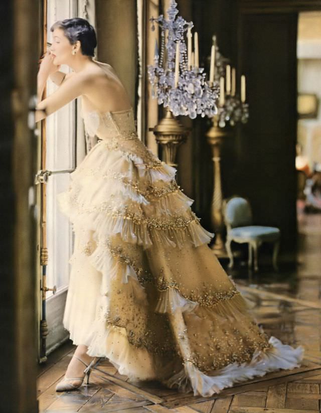 Maxime de la Falaise in gown called "Mozart" by Christian Dior, 1950.