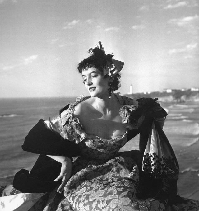 Maxime de la Falaise at Bal Goya in Biarritz, France, 1951.