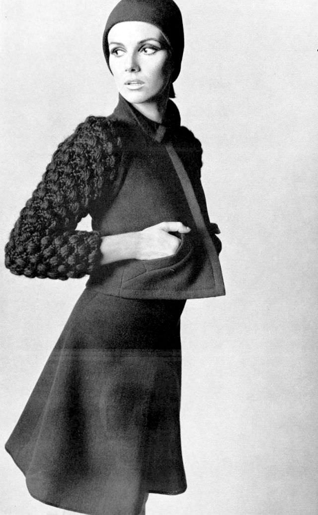 Nicole de la Marge in Green Wool Crêpe Ensemble by Jean Patou, 1966