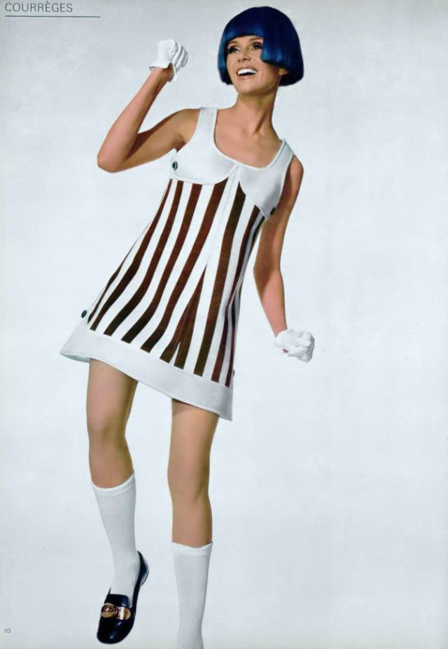 Nicole de la Marge in Striped Dress by Courrèges, 1969