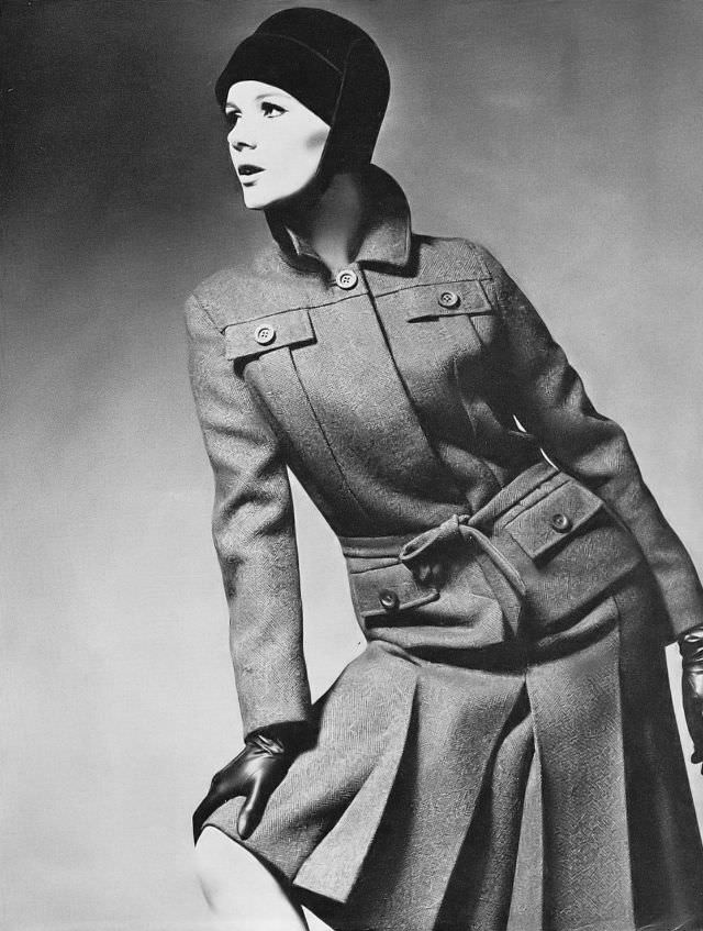 Nicole de la Marge in Ginger Scotch Wool Tweed Norfolk Suit by Windsmoor, 1964