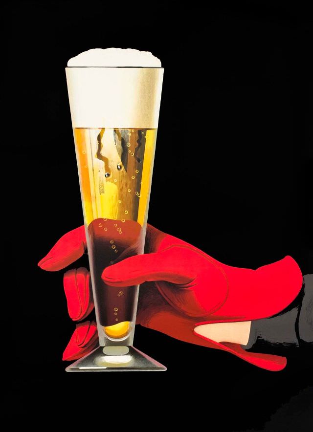 Bier (red gloved hand). Advertising poster for the Swiss Brewery Association, 1957
