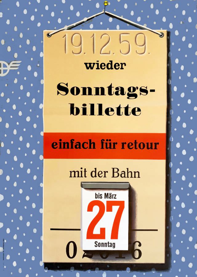 Sonntagsbillette, einfach für retour mit der Bahn, 1959
