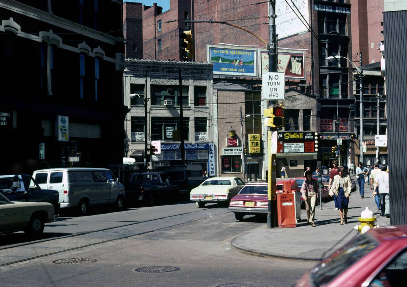 Street details in Downtown Pittsburgh, Pennsylvania, 1981.