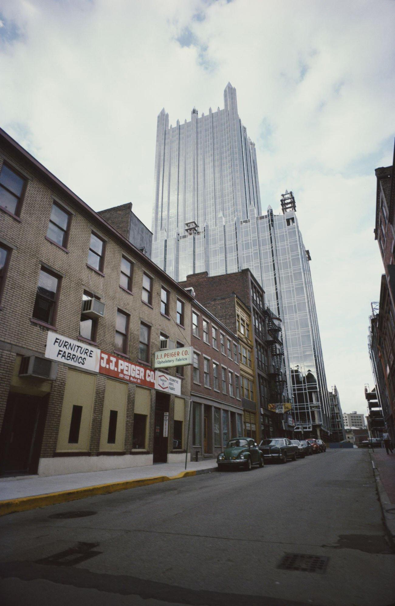 One PPG Place skyscraper in Pittsburgh, Pennsylvania, 1983.